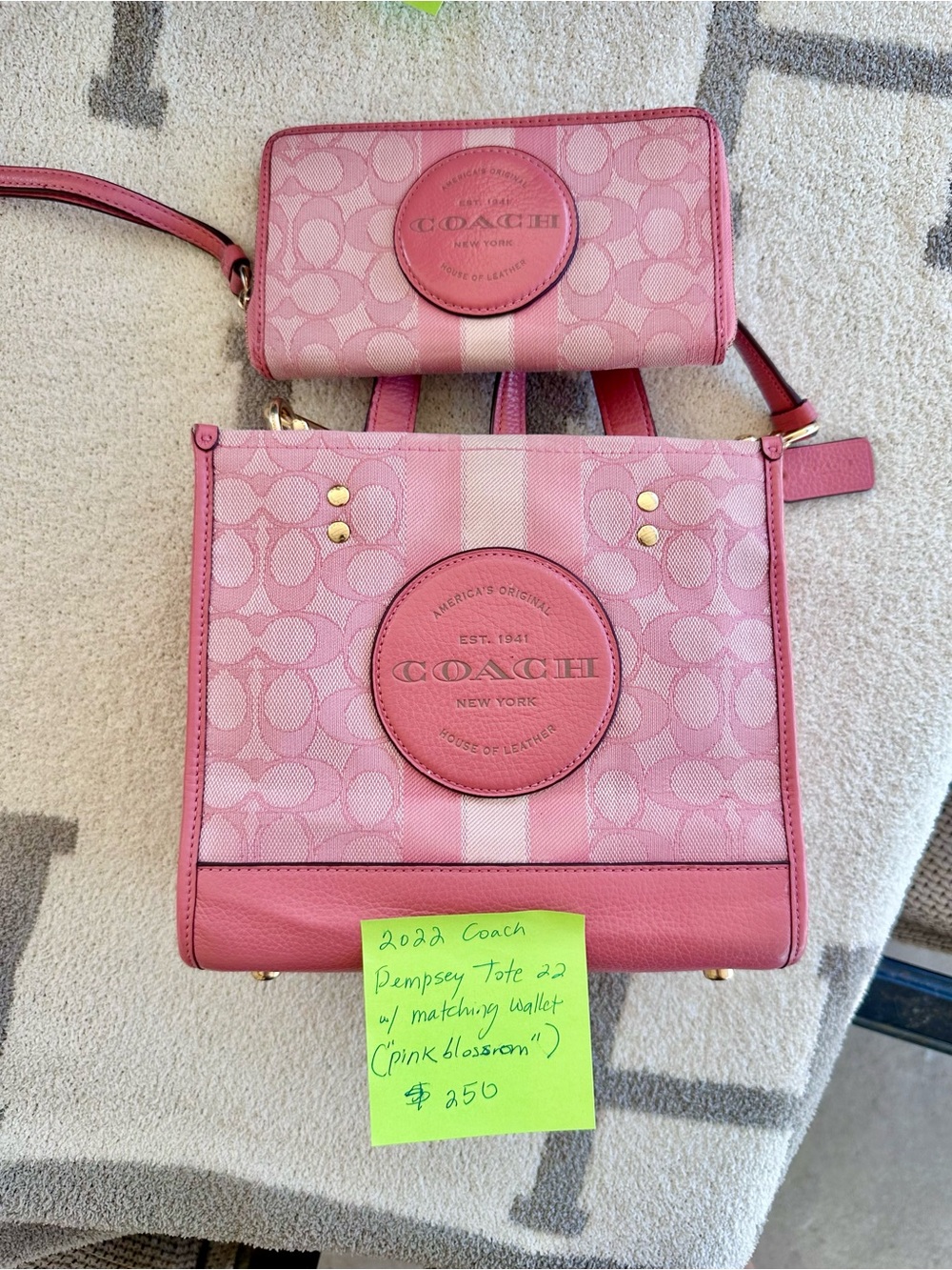 COACH Pink Signature Dempsey Tote with Matching Wallet 2022